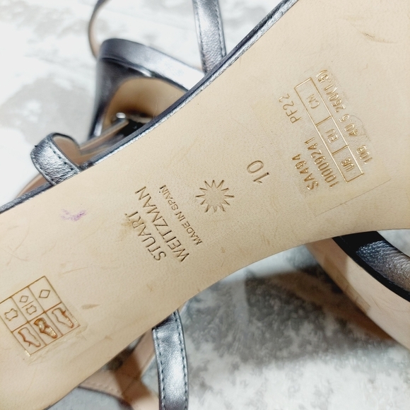 NEW Stuart Weitzman Starla 80 Leather Silver Sandals I251 - Picture 11 of 12